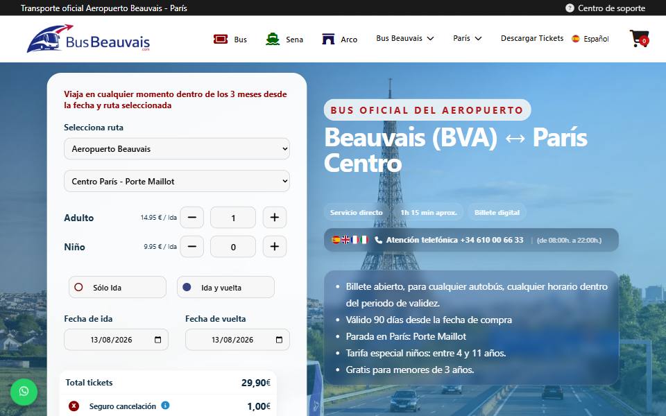 Portada de la web de Bus Beauvais