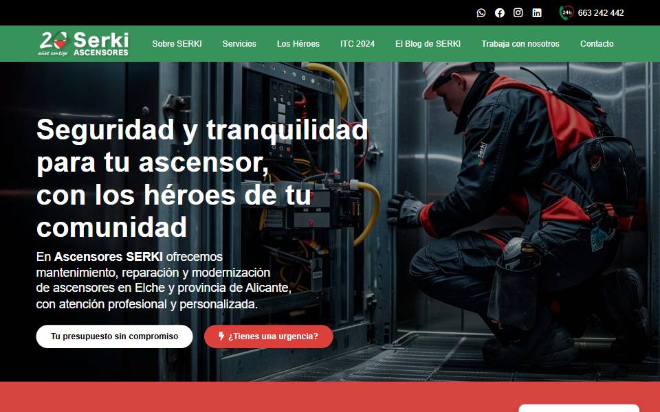Portada de la web de Ascensores SERKI